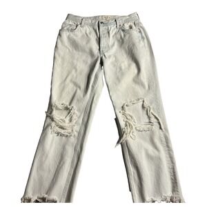 We The Free Womens‎ Paradise Wash Blue Jeans Capri Straight Raw Hem Size 27